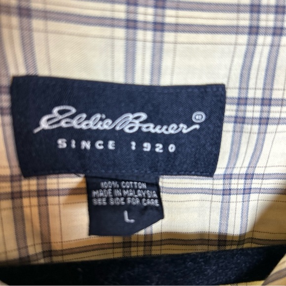 Eddie Bauer Men’s Large Yellow/Gray Checked Short Sleeve Button Down Shirt Tall - Picture 4 of 5